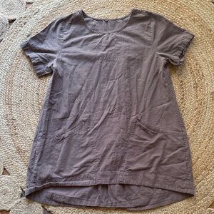 Women's Short-Sleeve Linen Scoop Neck Tunic Top in Dusty Mauve Brown